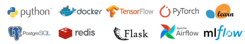 python,docker,tensorFlow, pytorch, leann,postgreSQL,redis,Flask, Airflow, mlflow